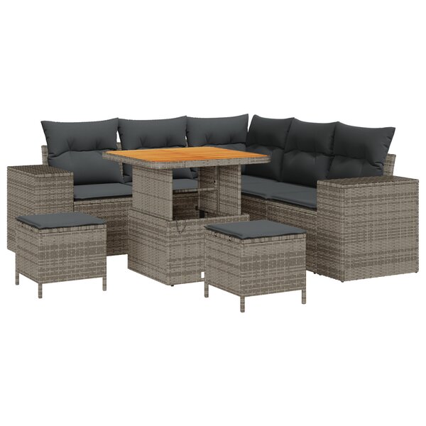 Ensemble de Canapés de Jardin 8 Pièces vidaXL avec Coussins Gris Poly Rattan Acacia