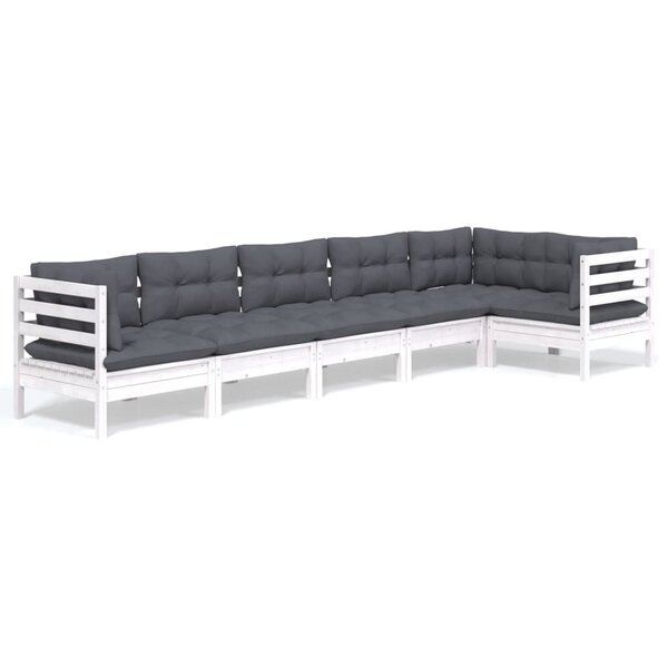 vidaXL Salon de jardin 6 Pièces avec coussins blanc bois de pin