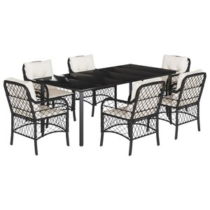 vidaXL Ensemble à manger de jardin coussins 7Pièces Noir Résine tressée