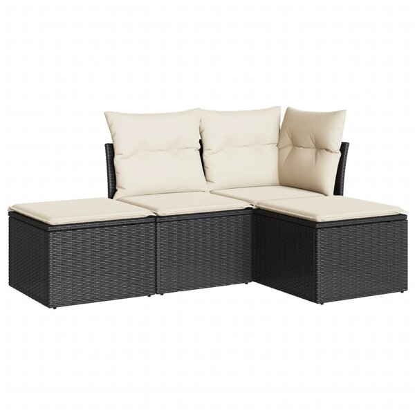 vidaXL Salon de jardin 4 Pièces avec coussins noir résine tressée