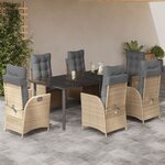 vidaXL Ensemble à manger de jardin et coussins 7 Pièces beige poly rotin