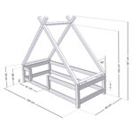 Lit Tipi enfant avec barrière bois massif blanc 90 x 190 cm