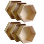 2 blocs de 3 étagères hexagonales en bois 30-40 cm