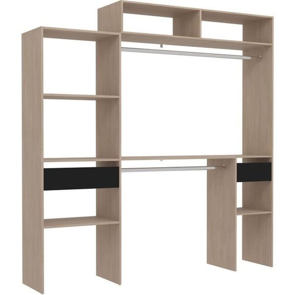 Kit dressing extensible ARTIC EKIPA - chêne et noir - 2 penderies + 2 tiroirs + Surmeuble - 198 x 40 x 202 cm