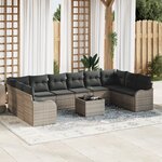 Ensemble de Canapés de Jardin 10 Pièces avec Coussins en Rattan Poly Noir