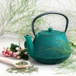 Théière en fonte Hanami vert émeraude 1 2 L + 4 pailles en inox