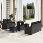 Ensemble de canapé de jardin en 8 pièces avec coussins noir poly rattan acacia
