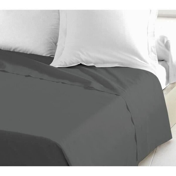 Drap Plat 100  coton 180 x 290 cm gris foncé