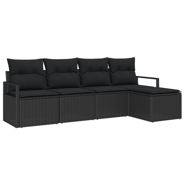 Ensemble de Canapés de Jardin de 5 Pièces avec Coussins Noir Poly Rotin
