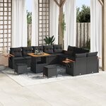 Ensemble de canapés de jardin 13 pièces avec coussins en poly rattan noir acacia