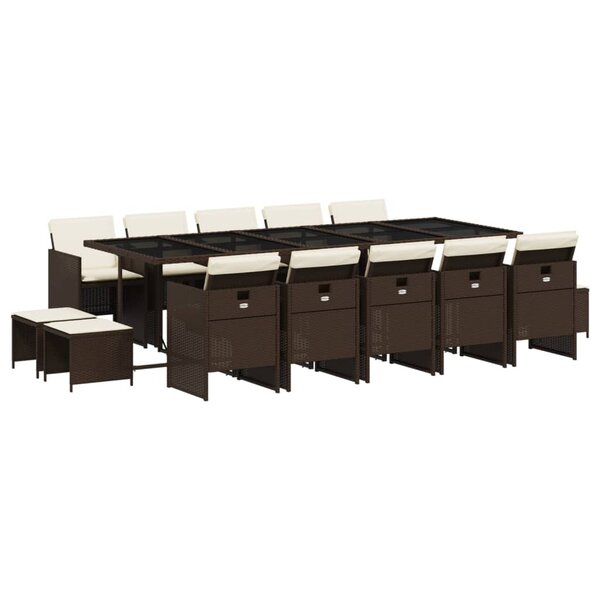 vidaXL Ensemble à manger de jardin avec coussins 15 Pièces marron rotin