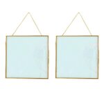 2 cadres en verre vintage - carré avec chaîne métallique - 20 x 20 cm