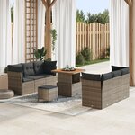 Ensemble de canapé de jardin vidaXL 9 pièces avec coussins Gris Poly rotin Acacia