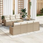 Ensemble de canapés de jardin 8 pièces avec coussins beige en poly rotin