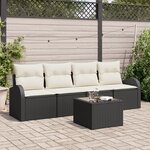 vidaXL Ensemble de canapé de jardin 5 pièces avec coussins noir poly rotin