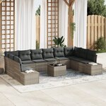 vidaXL Ensemble de Canapé de Jardin de 11 Pièces avec Coussins Gris Rattan