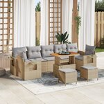 vidaXL Ensemble de Sofa de Jardin 10 Pièces avec Coussins Beige Poly Rotin Acacia