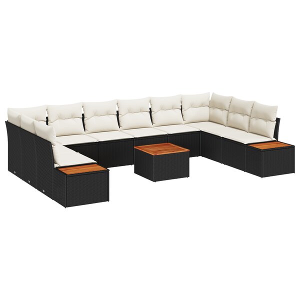 Ensemble de canapé de jardin vidaXL 11 pièces avec coussins noir poly rattan acacia