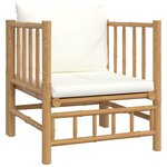 Salon de jardin meuble d'extérieur ensemble de mobilier 7 pièces avec coussins blanc crème bambou 02_0017084