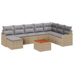 Ensemble de Canapés de Jardin 9 Pièces avec Coussins Beige Rattan Poly Acacia
