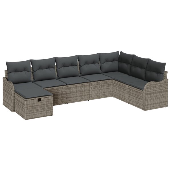 Ensemble de Canapés de Jardin 8 pièces avec Coussins Gris Rattan Poly