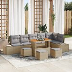 Ensemble de canapé de jardin 10 pièces avec coussins poly rotin beige acacia