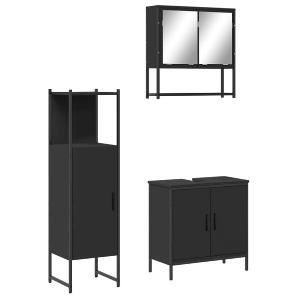vidaXL Ensemble de meubles salle de bain 3 Pièces noir bois d'ingénierie