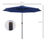 Parasol en métal rond polyester 180g/m² manivelle inclinable Ø 3 x 2 45 m bleu