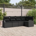 vidaXL Ensemble de canapé de jardin 5 pièces avec coussins noir poly rotin