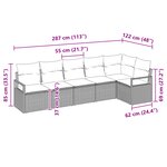 Ensemble de canapé de jardin de 6 pièces avec coussins noir poly rotin