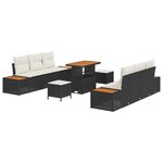 Ensemble de Canapé de Jardin 9 Pièces avec Coussins Rotin Poly Noir Acacia