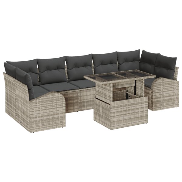 Canapé de Jardin vidaXL 8 Pièces avec Coussins Gris Clair Rattan Poly