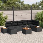 vidaXL Ensemble de Canapé de Jardin 8 Pièces avec Coussins Noir Poly Rotin