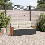 vidaXL Salon de jardin 3 Pièces avec coussins noir résine tressée