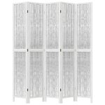 vidaXL Cloison de séparation 5 panneaux blanc bois de paulownia massif