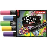 Etui carton 5 marqueurs pointe large FREE acrylic T800C Set 1 'Seaside' STABILO