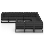 Salon de jardin meuble d'extérieur ensemble de mobilier 10 pièces avec coussins noir bois de pin massif 02_0015107