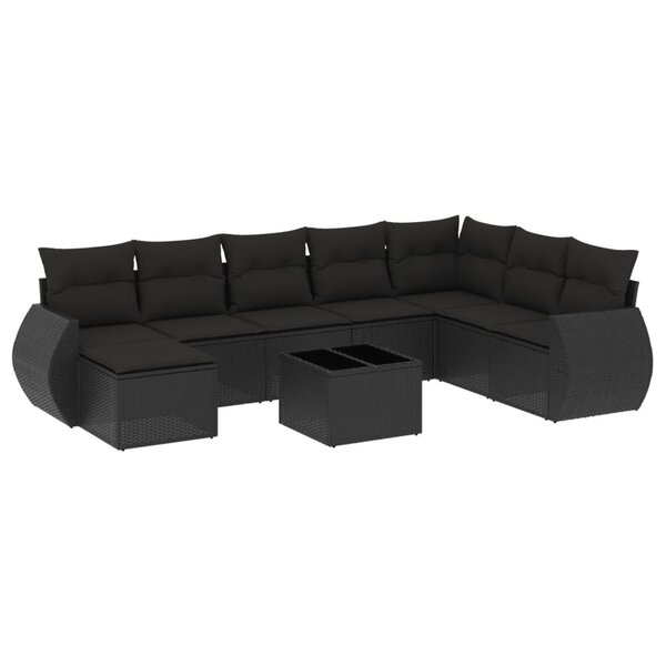vidaXL Salon de jardin 9 Pièces avec coussins noir résine tressée