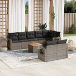 vidaXL Salon de jardin 9 Pièces avec coussins gris résine tressée