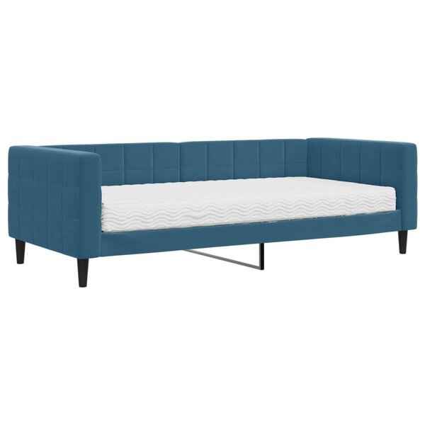 vidaXL Lit de jour avec matelas bleu 90x200 cm velours