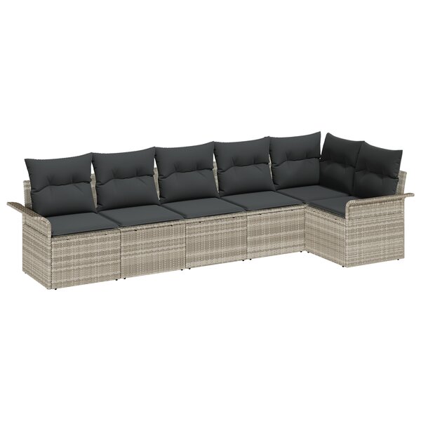 Ensemble de Canapé de Jardin 6 pièces avec Coussins Gris Clair Rattan Poly
