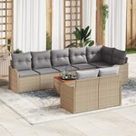 Ensemble de canapé de jardin 9 pièces avec coussins beige en rotin synthétique