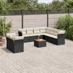 vidaXL Salon de jardin 10 Pièces avec coussins noir résine tressée