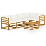 Salon de jardin meuble d'extérieur ensemble de mobilier 6 pièces avec coussin crème bois d'acacia solide 02_0016626