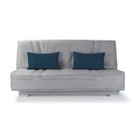Banquette clic-clac 3 places tissu gris + Coussins déco bleu 193 cm