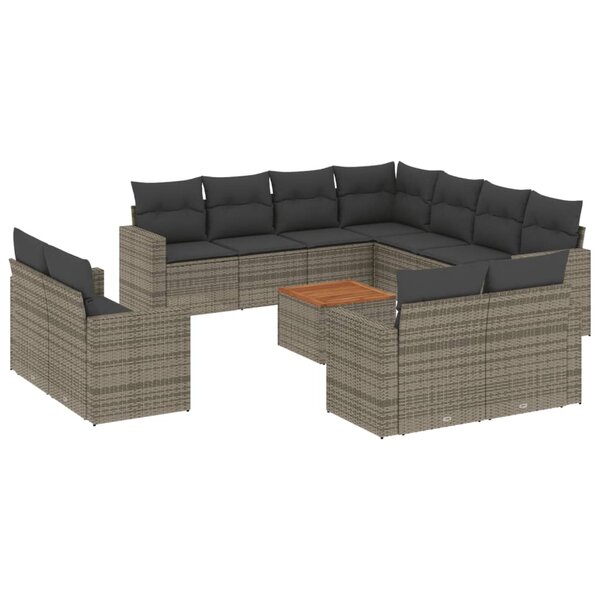 vidaXL Salon de jardin avec coussins 12 Pièces gris résine tressée