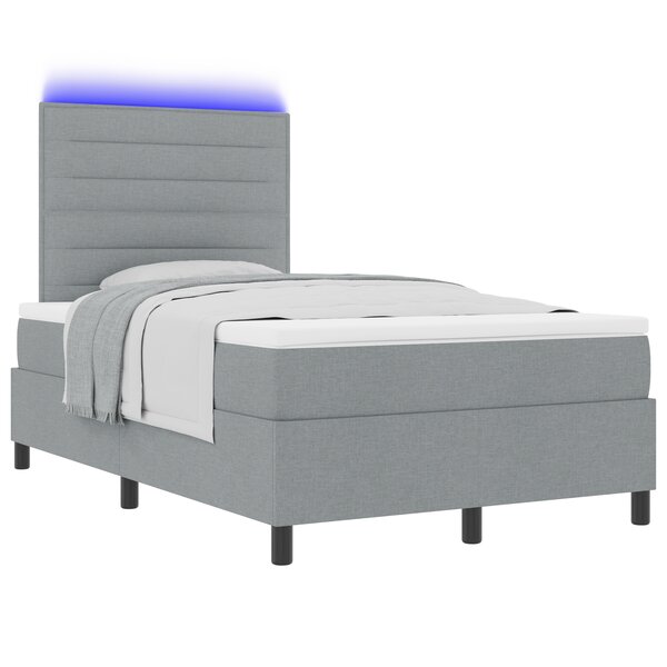vidaXL Lit à ressorts avec matelas et LED Gris clair 120x190 cm Tissu