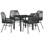vidaXL Ensemble de Salle à Manger de Jardin de 5 Pièces avec Coussins en Rattan Poly Noir