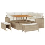 Ensemble de canapés de jardin 8 pièces avec coussins beige en poly rotin