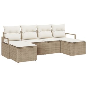 Ensemble de 6 Pièces de Canapé de Jardin avec Coussins Beige en Rattan Poly